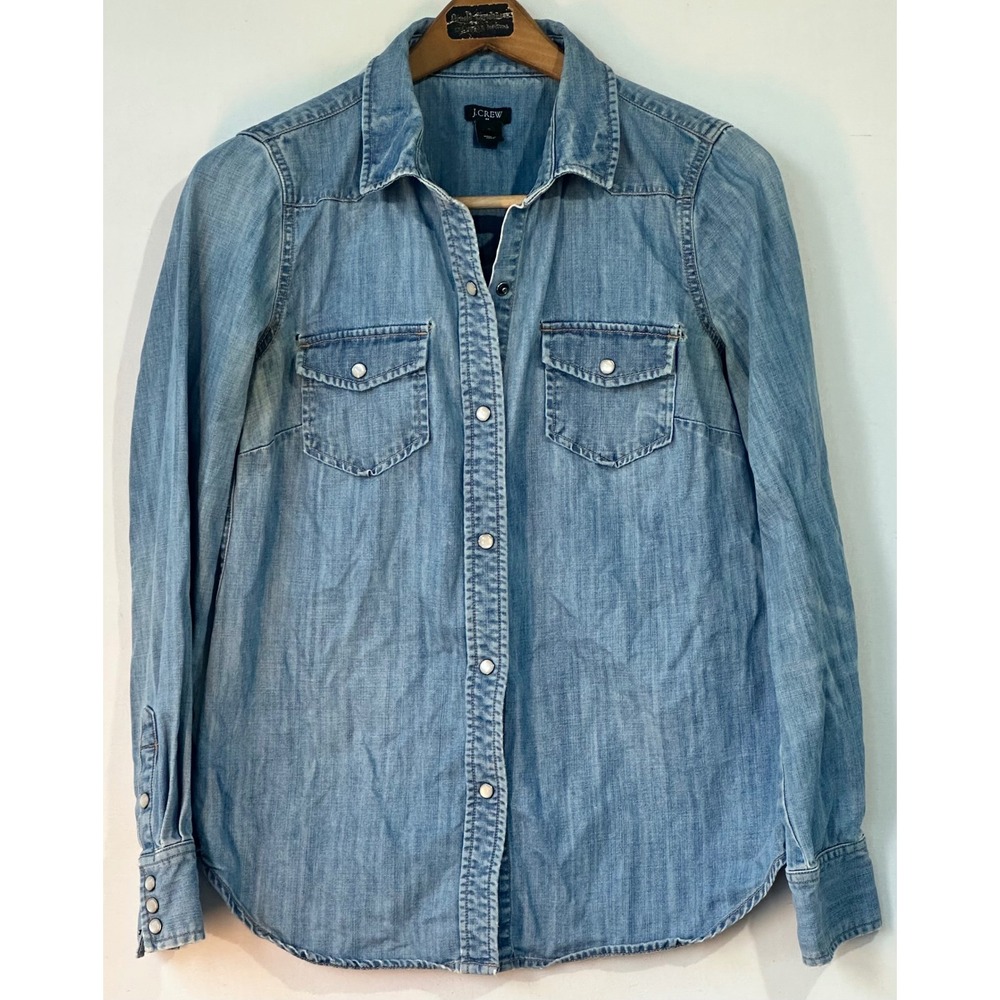 J.Crew Denim Western Snap Shirt Top Preppy Women S Light Blue